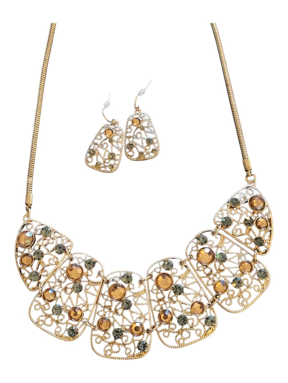 Northern Reflections Gold Filigree Necklace and Earrings with Amber